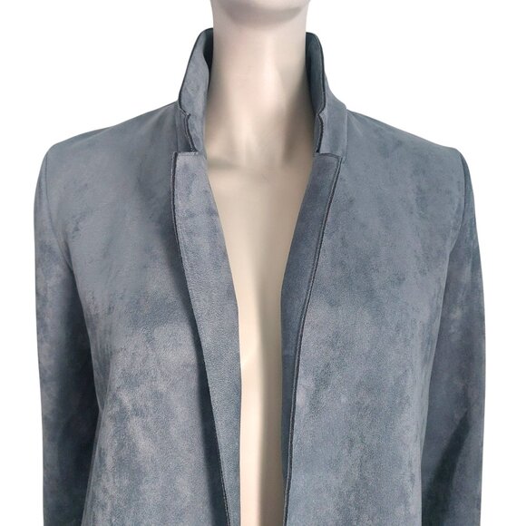 ZARA Faux Suede Blue Blazer XS Longline Open Front Trendy Dressy Jacket Modern - Picture 4 of 13